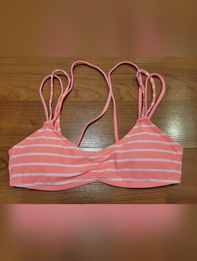 Aerie Coral Pink Striped Bikini Top Women's XS